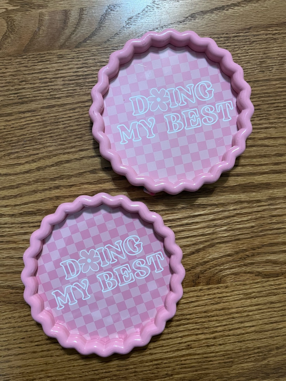 Pink "Doing My Best" Decorative Round Picture Frame Accent - Set of 2